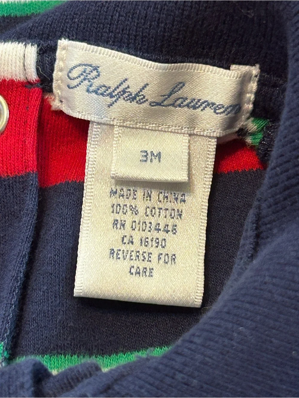 Ralph Lauren Navy, Red & Green Striped Footed One-Piece